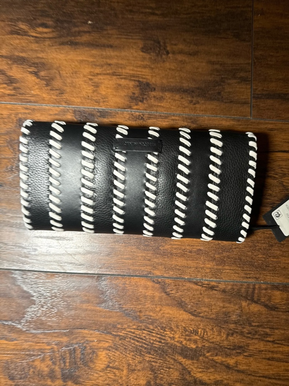 Rebecca Minkoff Black Leather Clutch with White Whipstitch Trim - Picture 2 of 6